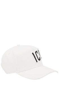 White dsquared2 men’s iconique baseball hat with black embroidered logo and adjustable strap in cotton material