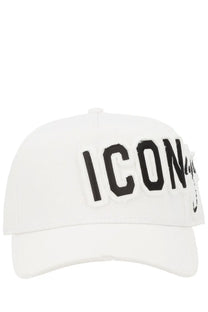Dsquared2 men’s white baseball hat with bold black icon lettering and small side logo in cotton material