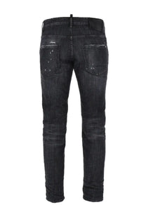 Dsquared2 men’s dark-wash denim jeans with distressed details slim fit black cinque tasche style