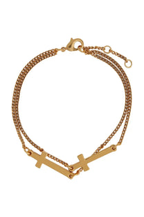 Dsquared2 mens jesus bracelet gold featuring gold-toned layered chain with two intersecting cross charms