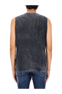 Dsquared2 men’s magliano shirt grey dark gray distressed sleeveless tank top with faded water-washed texture
