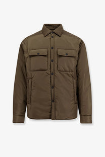 Dsquared2 men’s padded nylon shirt jacket green in olive green quilted design with black buttons and two chest pockets