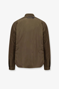 Dsquared2 men’s olive green padded nylon shirt jacket with quilted design and subtle logo at the collar