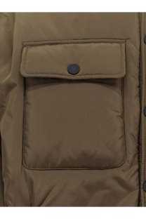 Dsquared2 men’s padded nylon shirt jacket green with tan quilted jacket pocket and dark blue button closure