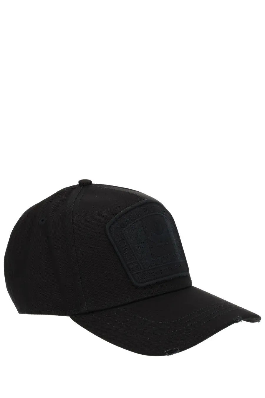 Dsquared2 men’s black baseball cap with subtle textured patch on front made from premium fabric