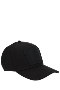 Dsquared2 men’s black baseball cap with subtle textured patch on front made from premium fabric