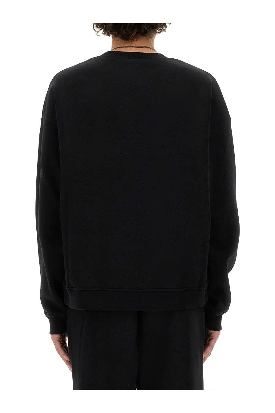 Dsquared2 men’s black oversized crewneck sweatshirt with ribbed cuffs and hem in a relaxed fit design