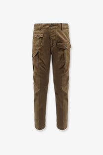 Dsquared2 men’s sexy green cargo cotton trousers featuring khaki color multiple pockets and button closure