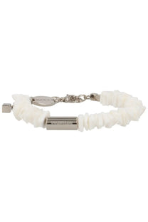 Dsquared2 men’s shell bracelet in white with a silver-toned rectangular clasp and chain closure