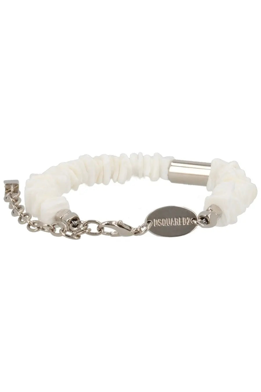 Dsquared2 men’s shell bracelet white textured resin with silver-toned metal clasp and oval Dsquared2 tag