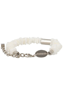 Dsquared2 men’s shell bracelet white textured resin with silver-toned metal clasp and oval Dsquared2 tag