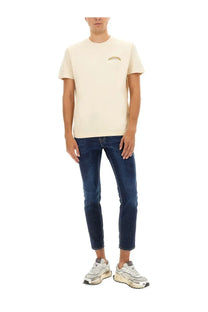 Dsquared2 men’s beige cotton t-shirt with cream color and small embroidered logo on the chest