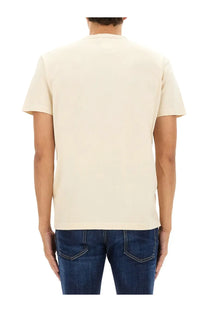 Dsquared2 men’s beige cream-colored cotton t-shirt with a simple crew neck and short sleeves