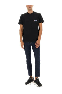 Dsquared2 men’s black short-sleeved t-shirt with small embroidered logo on left chest in cotton material