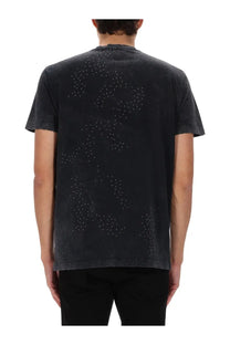 Dsquared2 men’s black distressed cotton t-shirt with subtle sparkling starry pattern on the back