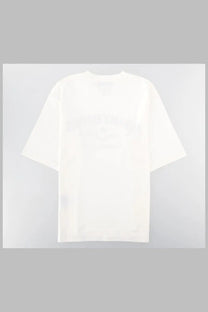 Back of dsquared2 men’s loose fit white oversized t-shirt with subtle faded graphic print on soft cotton fabric