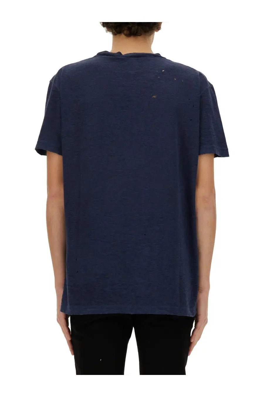 Dsquared2 men’s dark blue cotton t-shirt with slight distressing and relaxed fit short sleeves