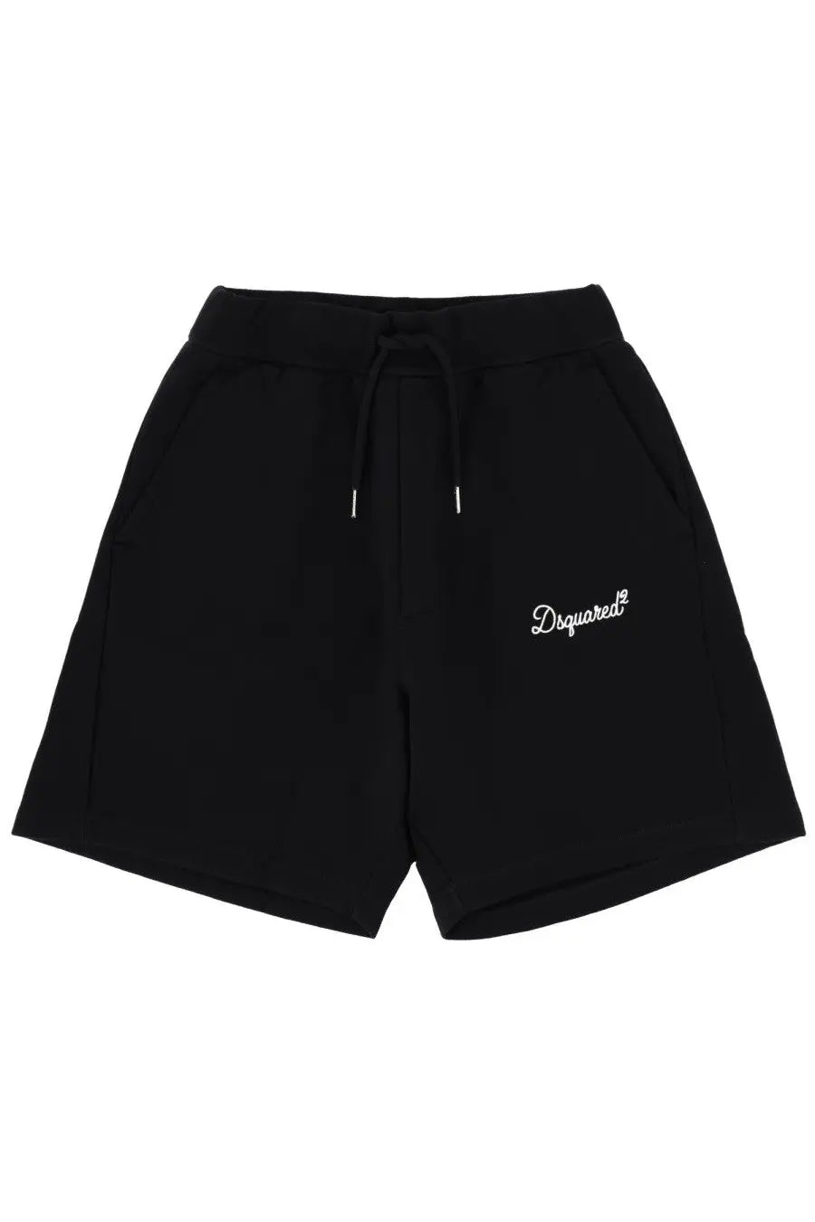 Dsquared2 men’s black shorts with white embroidered logo and drawstring waistband perfect for casual wear
