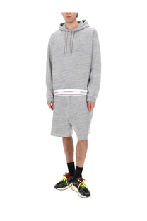 Gray heathered dsquared2 men’s oversize hoodie with white logo band at waist in con grey color