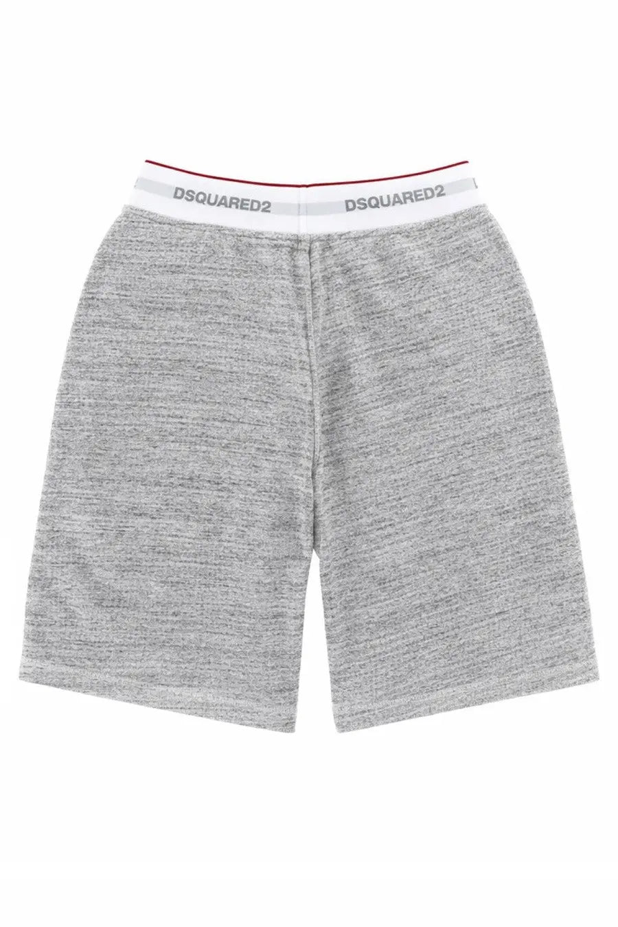 Gray heathered dsquared2 men’s oversize shorts with white elastic waistband featuring black logo text