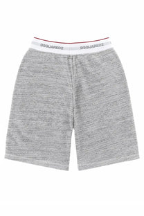 Gray heathered dsquared2 men’s oversize shorts with white elastic waistband featuring black logo text