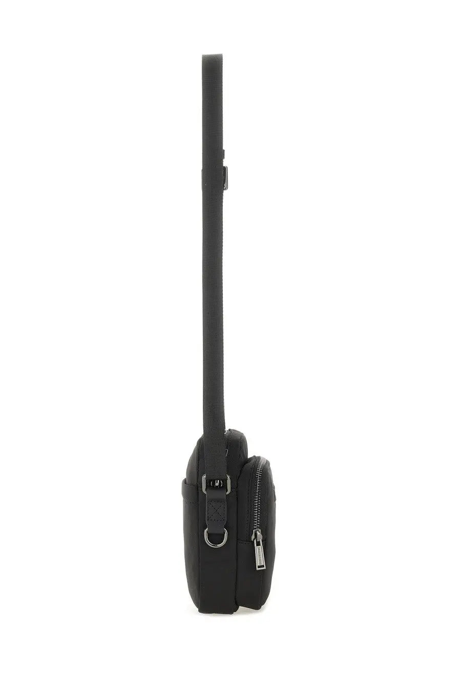 Dsquared2 men’s black crossbody bag with sleek minimalist design and silver toned hardware accents