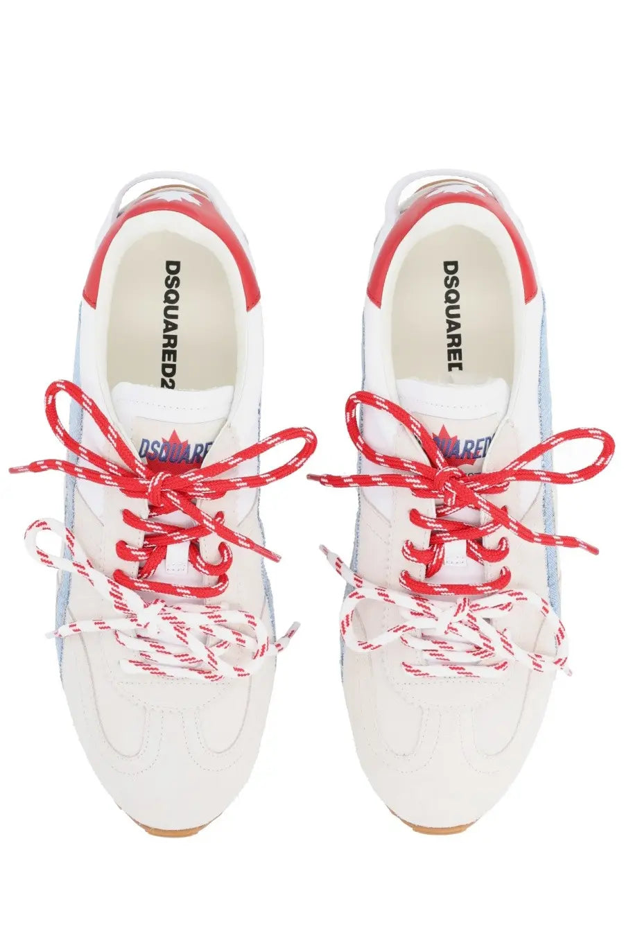 Dsquared2 men’s sneaker dc white white leather with red accents and patterned laces for casual wear