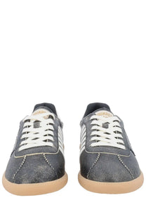Dsquared2 men’s sneaker rebels black dark gray suede low-top sneakers with white laces and tan rubber sole