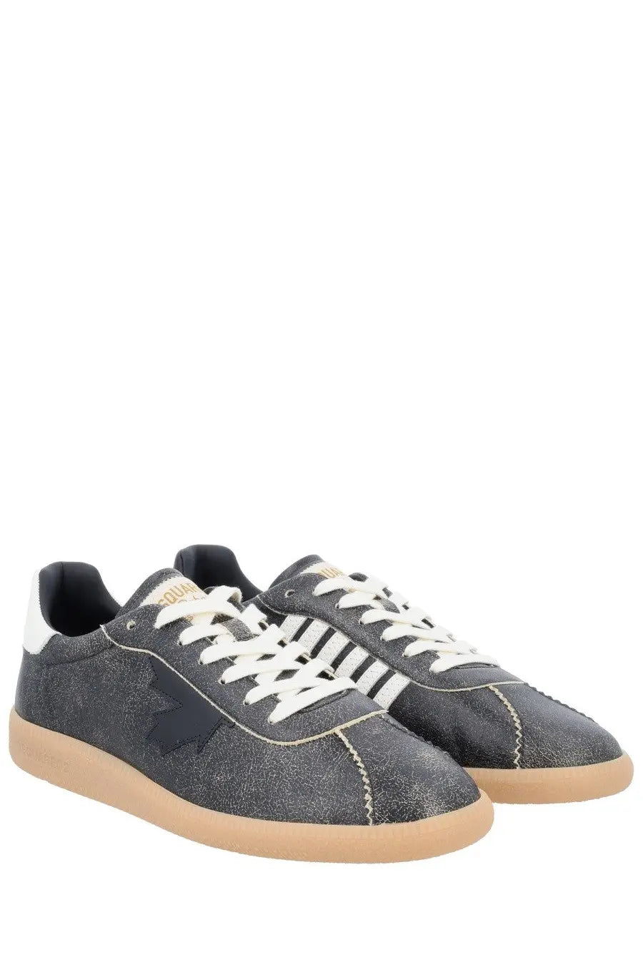 Dsquared2 men’s sneaker rebels black dark gray suede sneakers with white laces tan rubber sole and black logo on side