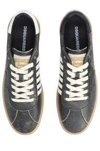 Dsquared2 men’s sneaker rebels black with white laces three stripes and gum-colored rubber sole in leather and fabric