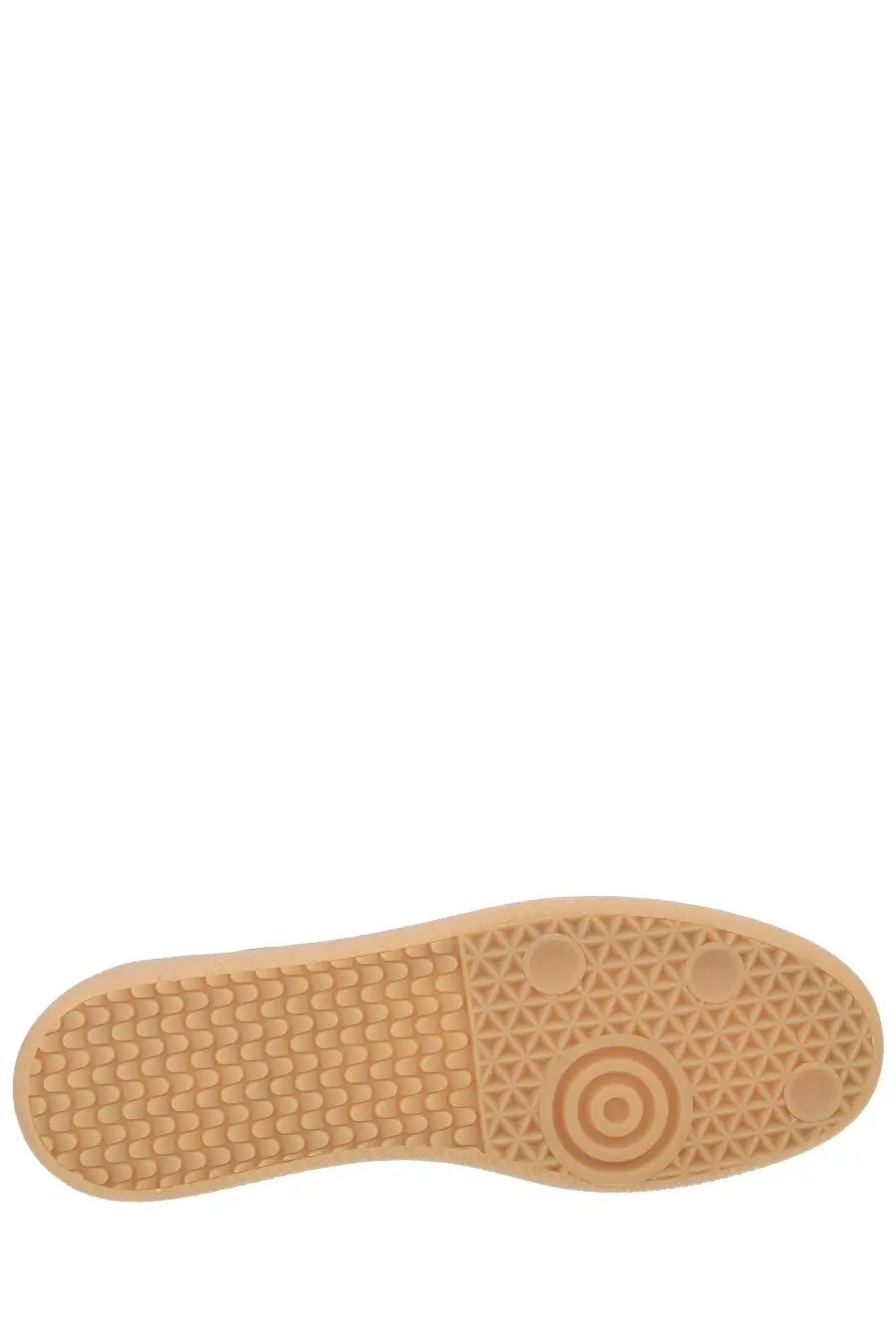 Tan rubber sole with textured pattern and circular target design on dsquared2 men’s sneaker rebels black back side