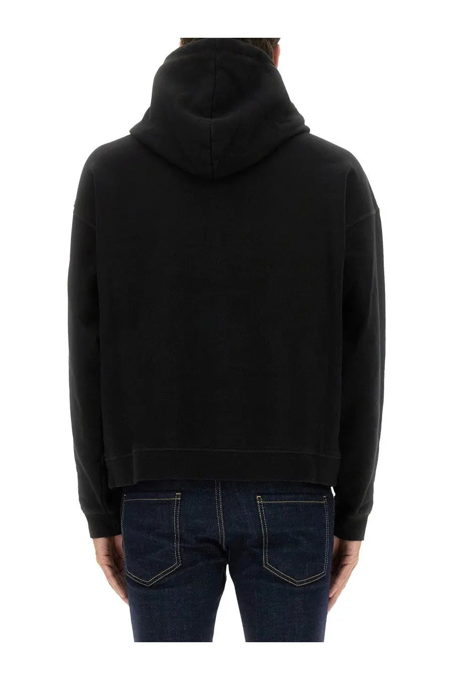 Dsquared2 men’s black hooded sweatshirt with relaxed fit and ribbed cuffs in comfortable cotton material
