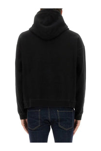 Dsquared2 men’s black hooded sweatshirt with relaxed fit and ribbed cuffs in comfortable cotton material