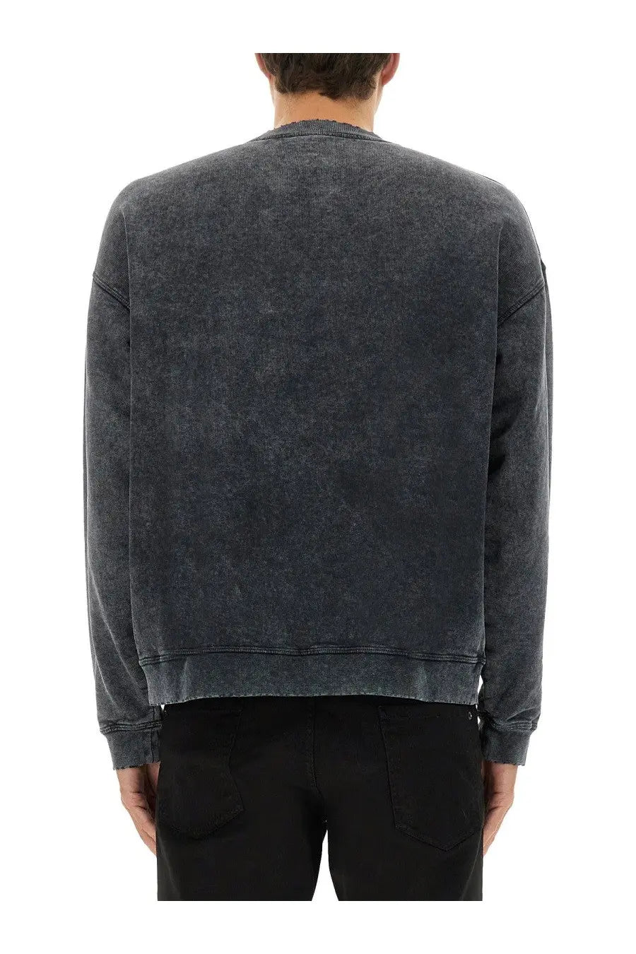 Dsquared2 men’s dark gray distressed cotton sweatshirt with relaxed fit and ribbed cuffs