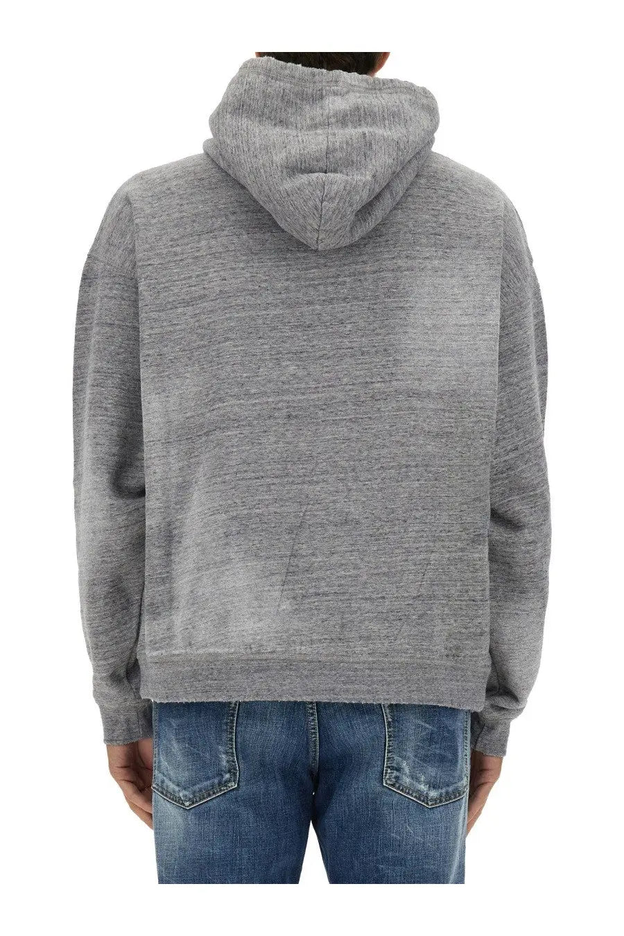 Dsquared2 men’s grey sweatshirt heathered hoodie with relaxed fit and ribbed cuffs for casual wear