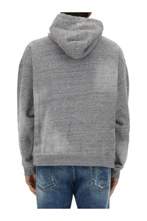 Dsquared2 men’s grey sweatshirt heathered hoodie with relaxed fit and ribbed cuffs for casual wear