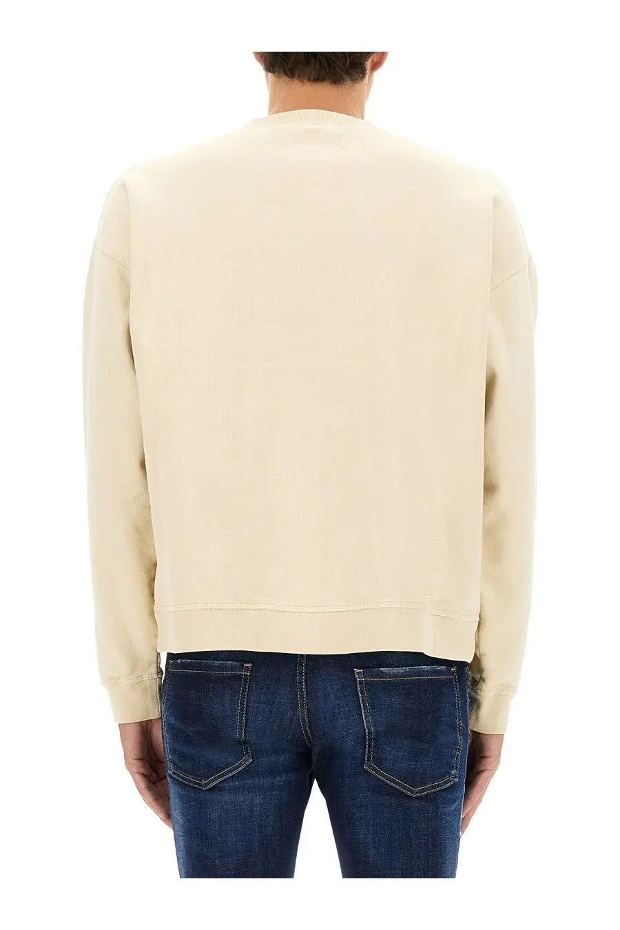 Dsquared2 men’s cream-colored oversized crewneck sweatshirt with ribbed cuffs and hem in white cotton blend