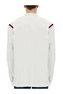 Dsquared2 men’s white sweatshirt with red and black striped accents on the shoulders long-sleeved design