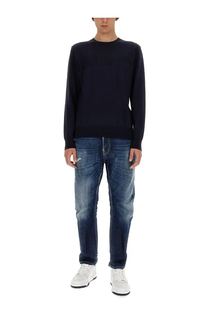 Navy blue long-sleeved wool knit sweater for men from Dsquared2 wool jersey collection