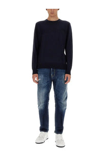Navy blue long-sleeved wool knit sweater for men from Dsquared2 wool jersey collection