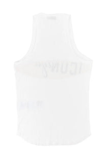 Dsquared2 unisex white sleeveless top with subtle faded icon logo across the chest for casual wear