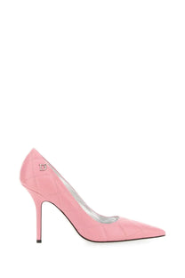 Pink quilted leather high heel pump with silver logo on the side from dsquared2 women’s blue pumps collection