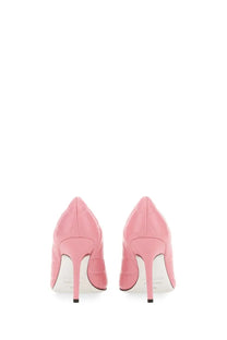 Pink patent leather high-heeled pumps with quilted design and slender stiletto heels by Dsquared2