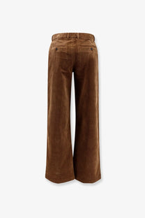 Brown dunst men’s corduroy wide-leg trousers with classic belt loop waistband and buttoned back pockets viewed from back