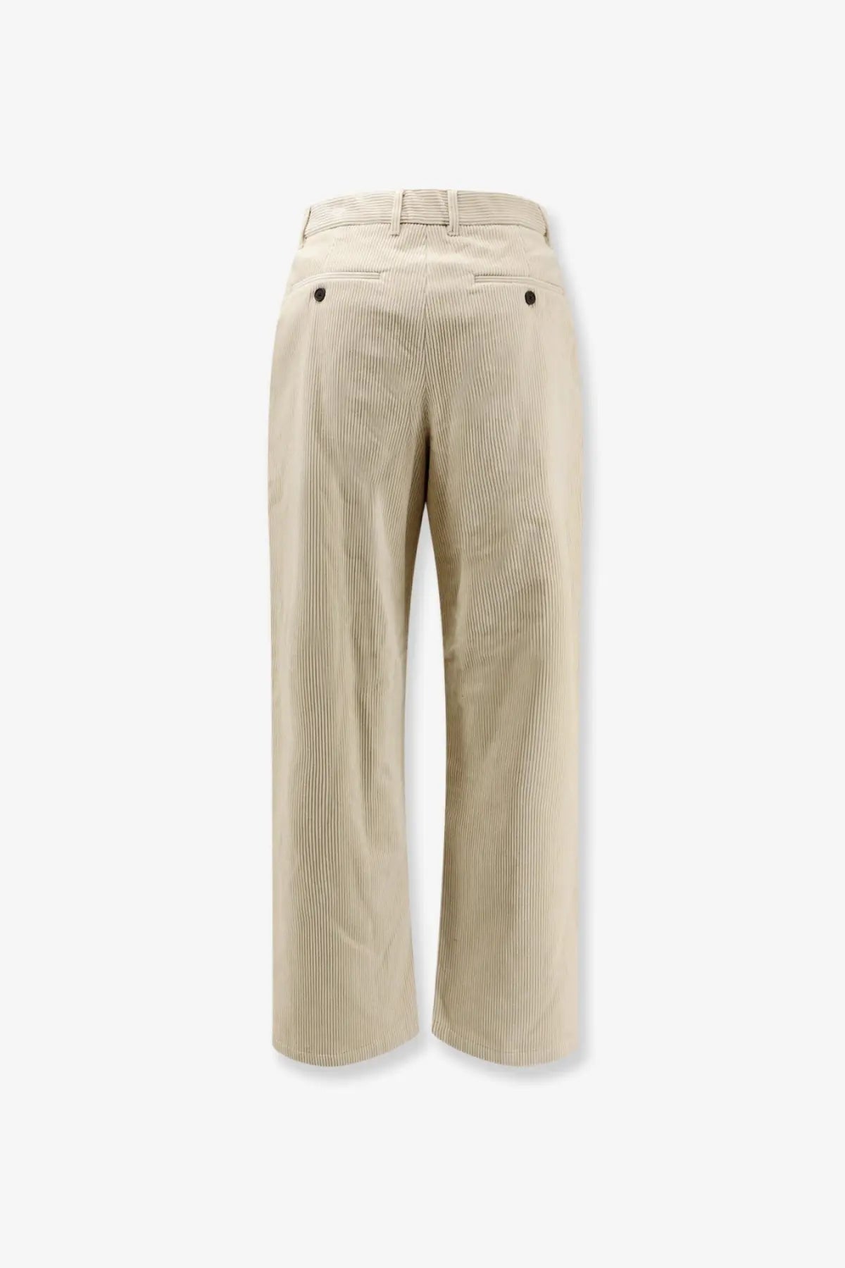 Beige DUNST men’s wide-leg corduroy trousers with belt loop waistband and black button fastenings in white