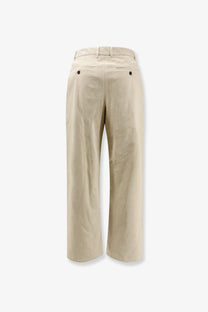 Beige DUNST men’s wide-leg corduroy trousers with belt loop waistband and black button fastenings in white