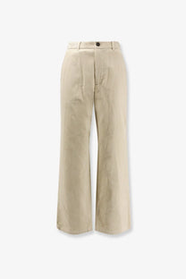 Beige dunst men’s corduroy trousers with subtle vertical ribbed texture and single button closure at the waist