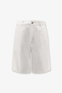 DUNST men’s cotton bermuda shorts in cream with high waist and minimalist stitching details