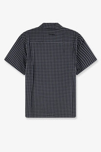 DUNST men’s black short-sleeved cotton blend shirt with white grid pattern perfect for casual wear