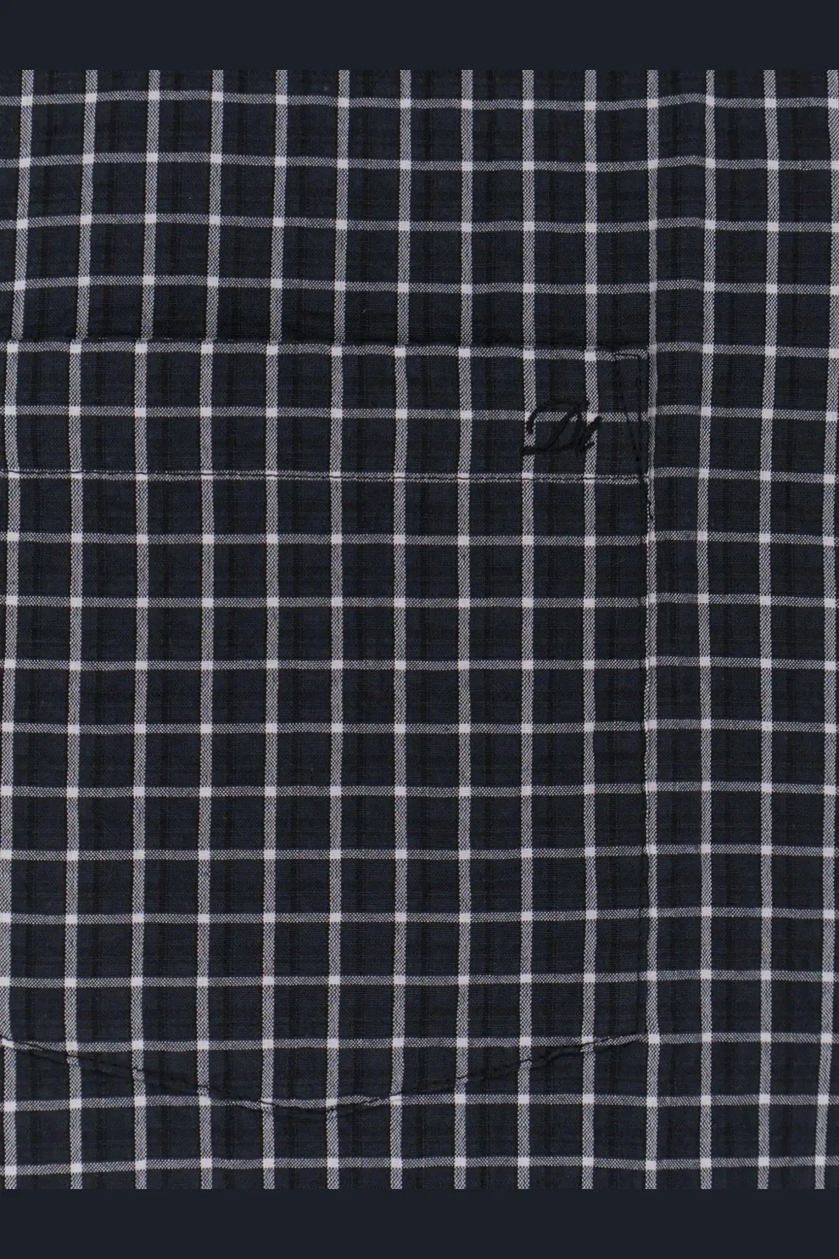 Dunst men’s cotton blend shirt in black featuring a black and white checkered pattern with subtle chest pocket embroidery